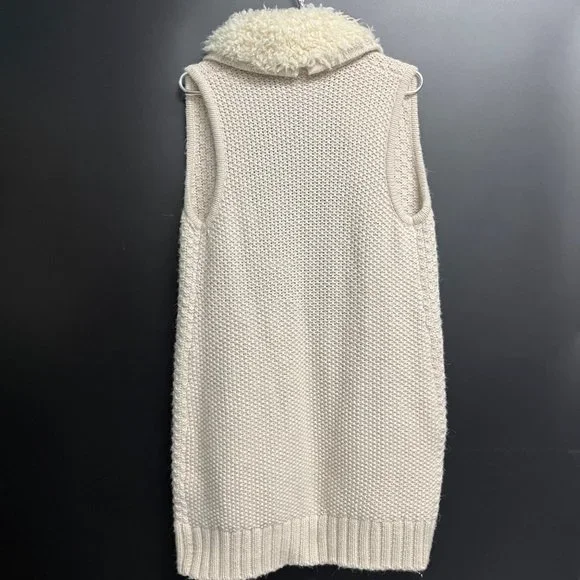 Gap SMALL Womens Sherpa Collar Cream Alpaca Wool Blend Knit Tunic Sweater Vest - Picture 8 of 11